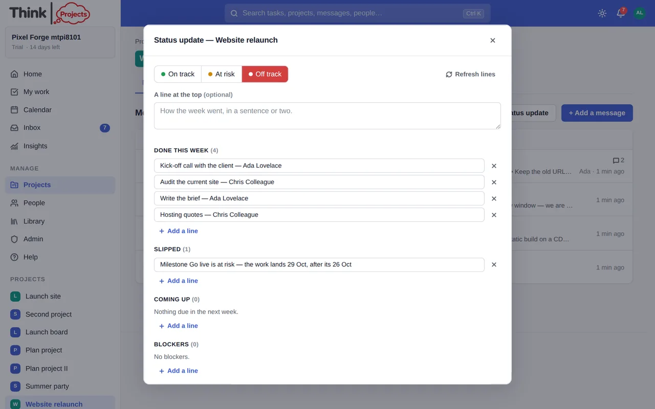 The status update editor